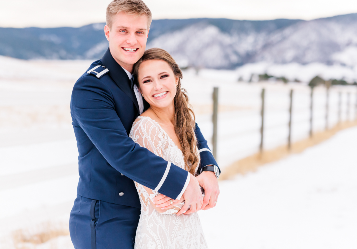 Winter Wonderland Wedding in Colorado Springs | Britni Girard Photography Colorado Wedding Photography and Film Team | Snow covered mountains and Christmas just a few days away | Annika + John's Nostalgic Winter Wedding | Bride's Dress iDream Bridal Essence of Australia | Air Force Academy | Snowy Bride and Groom Portraits