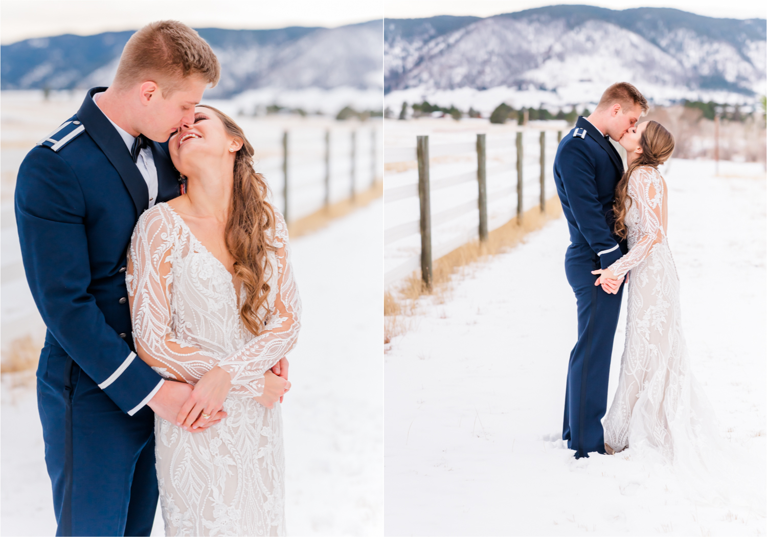 Winter Wonderland Wedding in Colorado Springs | Britni Girard Photography Colorado Wedding Photography and Film Team | Snow covered mountains and Christmas just a few days away | Annika + John's Nostalgic Winter Wedding | Bride's Dress iDream Bridal Essence of Australia | Air Force Academy | Snowy Bride and Groom Portraits