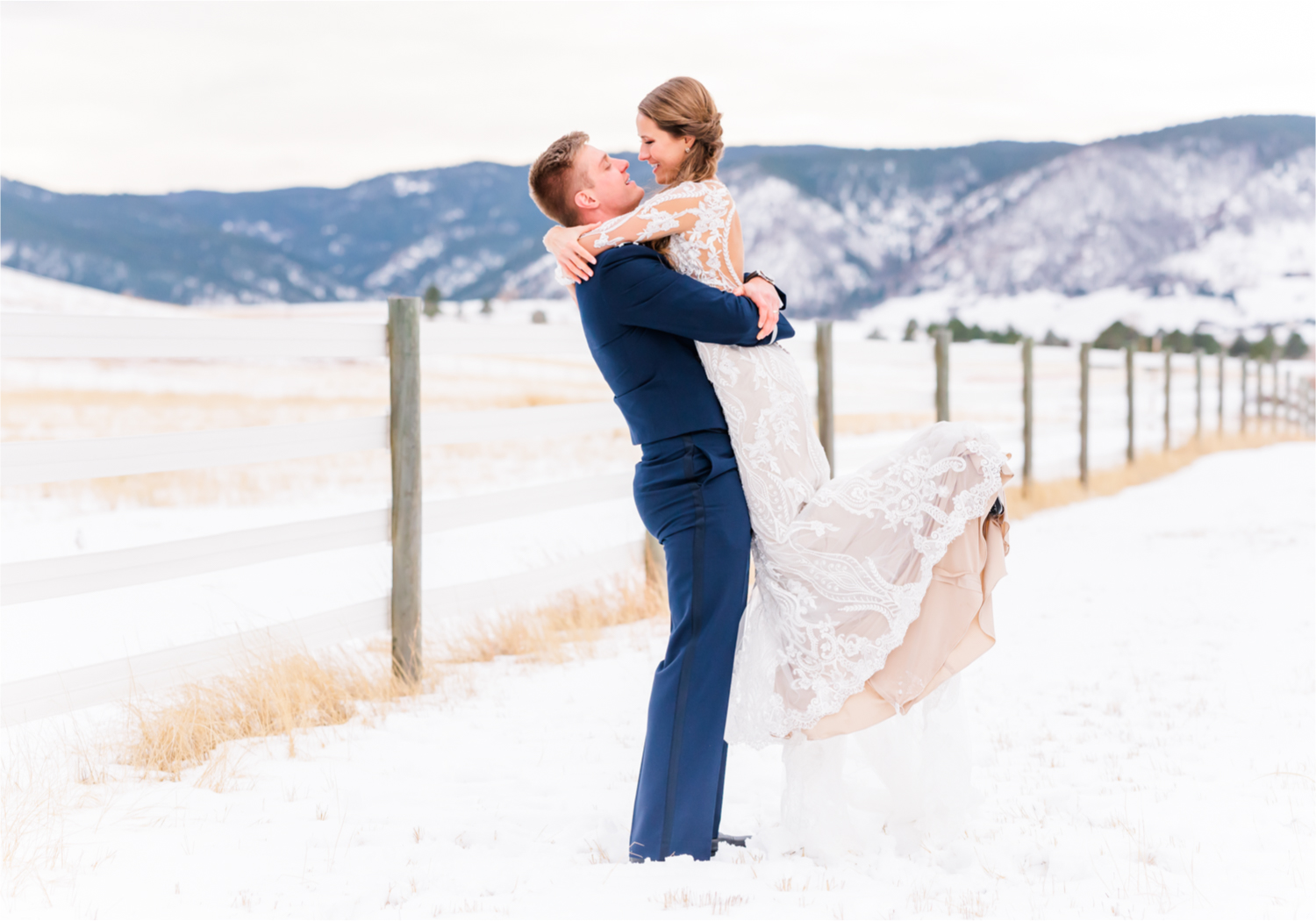 Winter Wonderland Wedding in Colorado Springs | Britni Girard Photography Colorado Wedding Photography and Film Team | Snow covered mountains and Christmas just a few days away | Annika + John's Nostalgic Winter Wedding | Bride's Dress iDream Bridal Essence of Australia | Air Force Academy | Snowy Bride and Groom Portraits