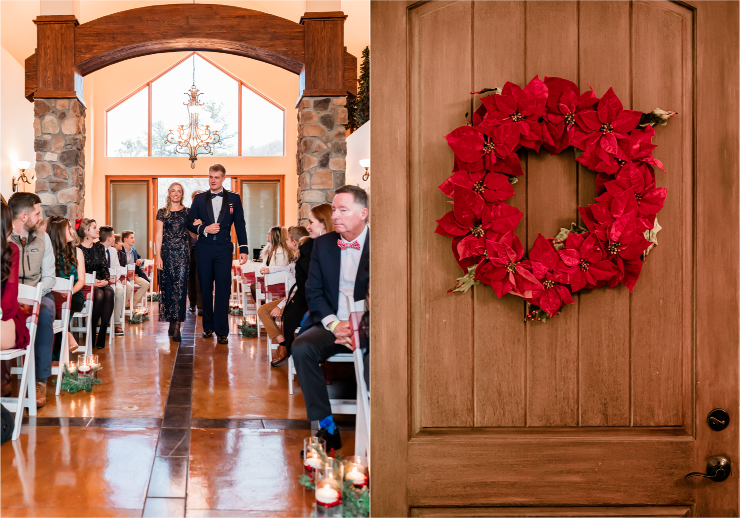 Winter Wonderland Wedding in Colorado Springs | Britni Girard Photography Colorado Wedding Photography and Film Team | Snow covered mountains and Christmas just a few days away | Annika + John's Nostalgic Winter Wedding | Bride's Dress iDream Bridal Essence of Australia | Air Force Academy | Ceremony Entrance Rustic Cabin 