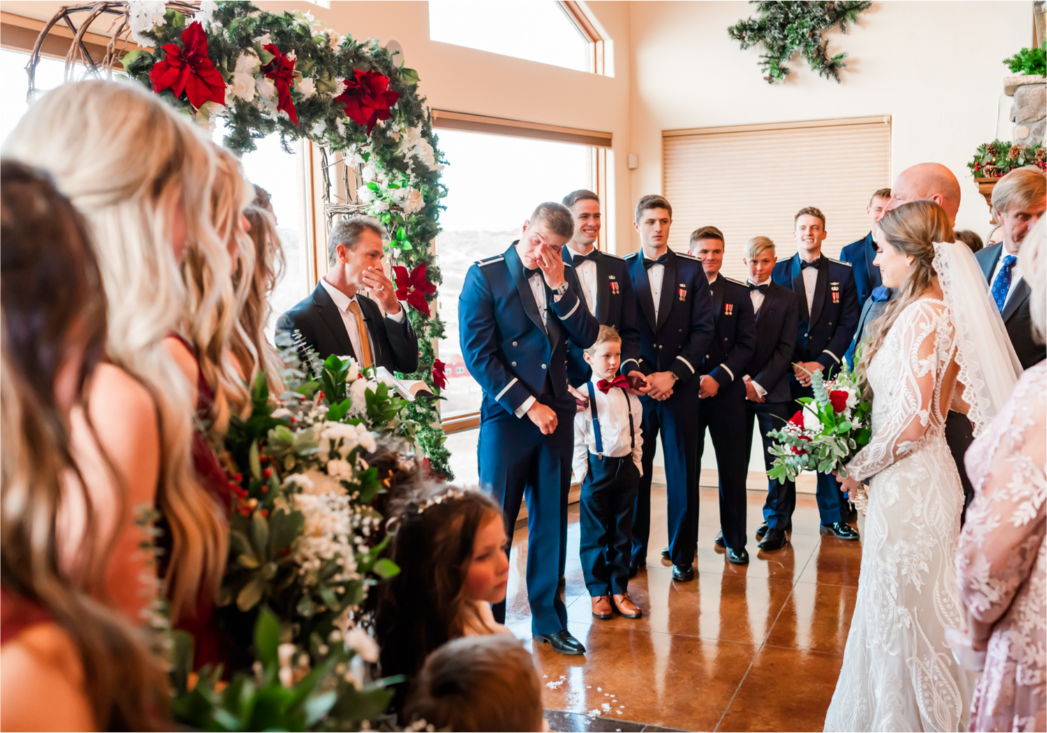 Winter Wonderland Wedding in Colorado Springs | Britni Girard Photography Colorado Wedding Photography and Film Team | Snow covered mountains and Christmas just a few days away | Annika + John's Nostalgic Winter Wedding | Bride's Dress iDream Bridal Essence of Australia | Air Force Academy | Ceremony Entrance Rustic Cabin 