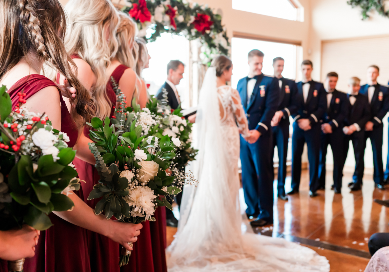 Winter Wonderland Wedding in Colorado Springs | Britni Girard Photography Colorado Wedding Photography and Film Team | Snow covered mountains and Christmas just a few days away | Annika + John's Nostalgic Winter Wedding | Bride's Dress iDream Bridal Essence of Australia | Air Force Academy | Ceremony Entrance Rustic Cabin 