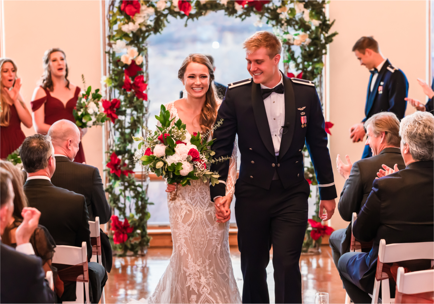 Winter Wonderland Wedding in Colorado Springs | Britni Girard Photography Colorado Wedding Photography and Film Team | Snow covered mountains and Christmas just a few days away | Annika + John's Nostalgic Winter Wedding | Bride's Dress iDream Bridal Essence of Australia | Air Force Academy | Ceremony Entrance Rustic Cabin 