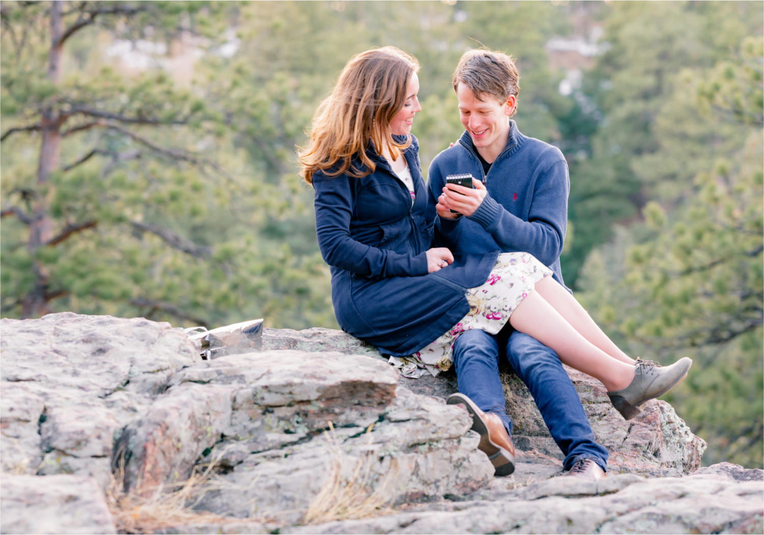 Winter Engagement on Lookout Mountain in Golden Colorado | Britni Girard Photography | Destination Photo and Video Team | Epic views of Golden, dreamy sunsets, dancing and snuggles.  A sweet couple shares time of prayer together during their romantic engagement session.