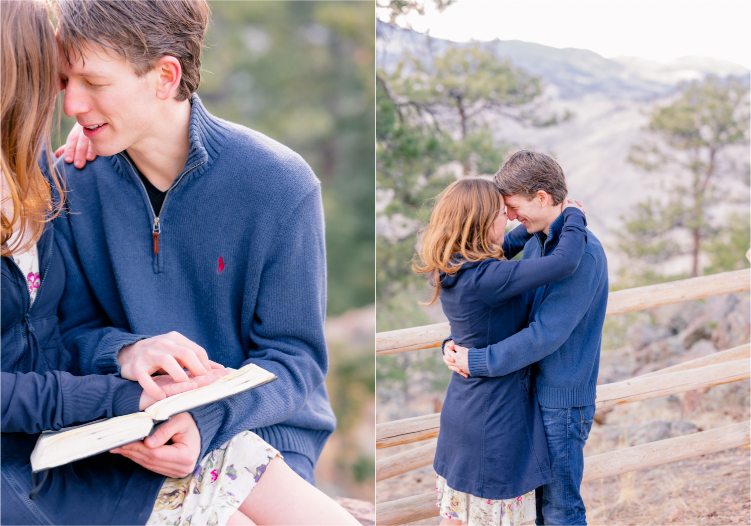 Winter Engagement on Lookout Mountain in Golden Colorado | Britni Girard Photography | Destination Photo and Video Team | Epic views of Golden, dreamy sunsets, dancing and snuggles.  A sweet couple shares time of prayer together during their romantic engagement session.