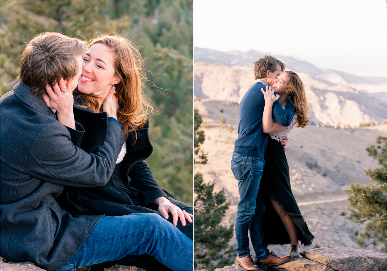 Winter Engagement on Lookout Mountain in Golden Colorado | Britni Girard Photography | Destination Photo and Video Team | Epic views of Golden, dreamy sunsets, dancing and snuggles.  A sweet couple shares time of prayer together during their romantic engagement session.