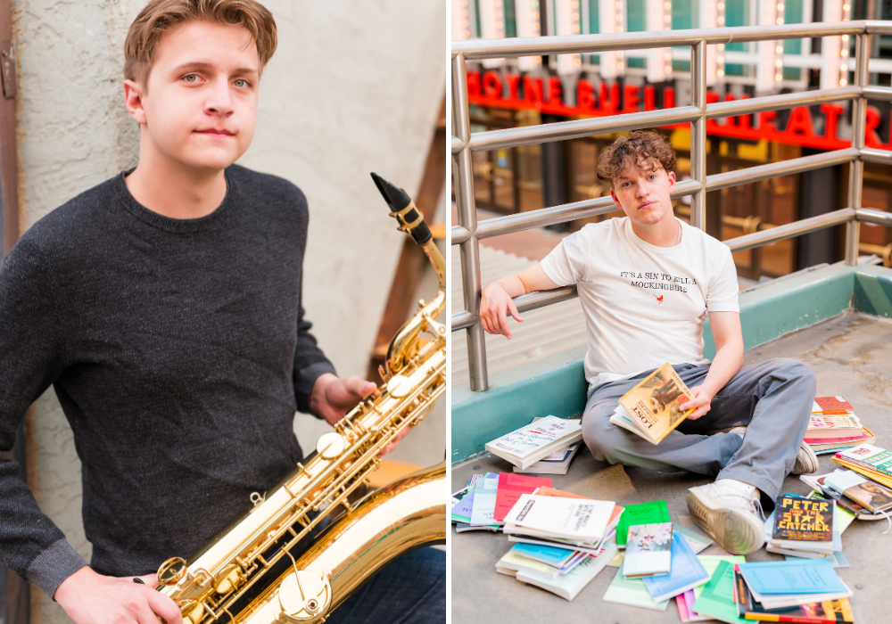 Music and Theater inspiration for senior portraits | Britni Girard Photography | Colorado Senior Portrait Photographer in Loveland - Bright, true to life photos in an editorial style - Saxophone and actor at Buell Theater for senior portraits